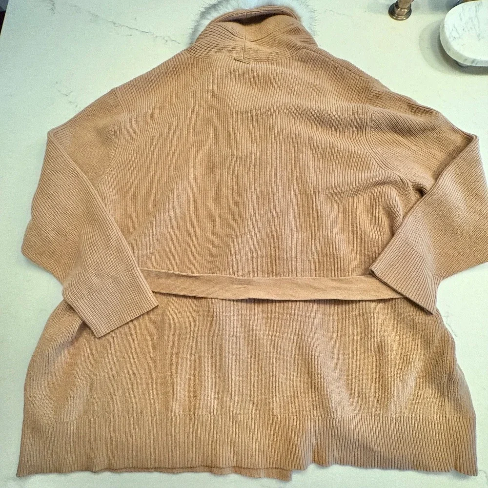 Michael Kors Camel Wrap Cardigan with Faux-Fur Shawl Collar